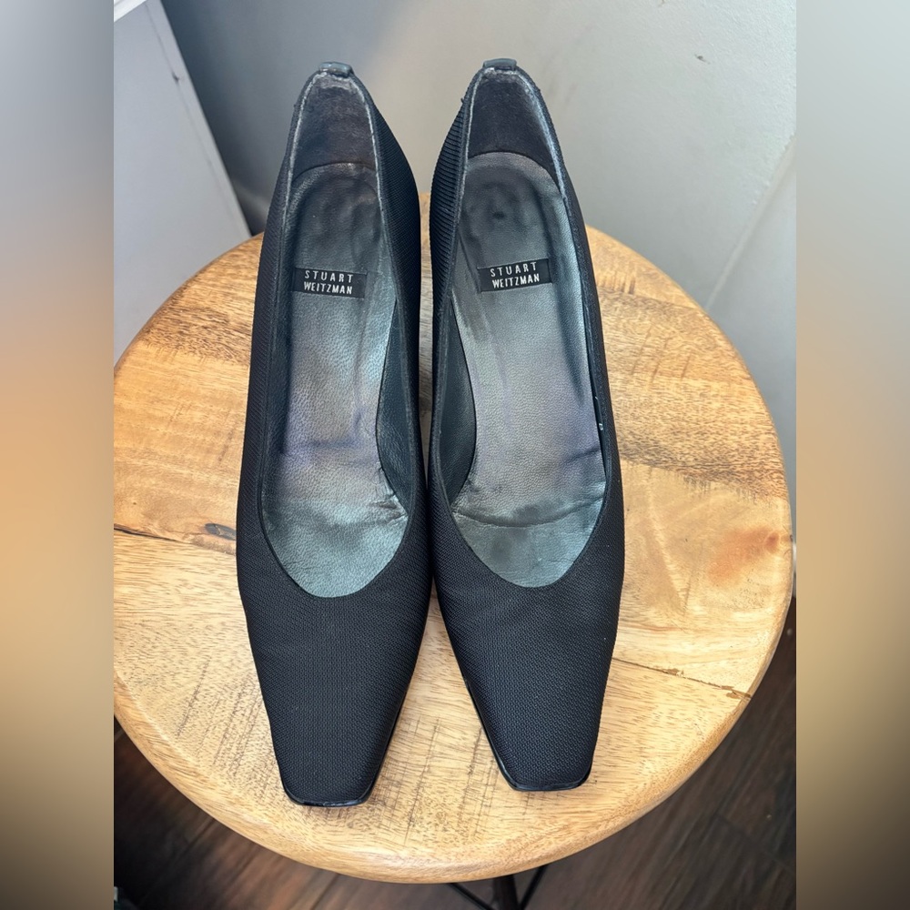 Stuart Weitzman Classic Black fabric pumps Square-Toe Heels